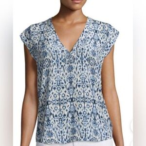 Joie Women's White and Blue silk top size large